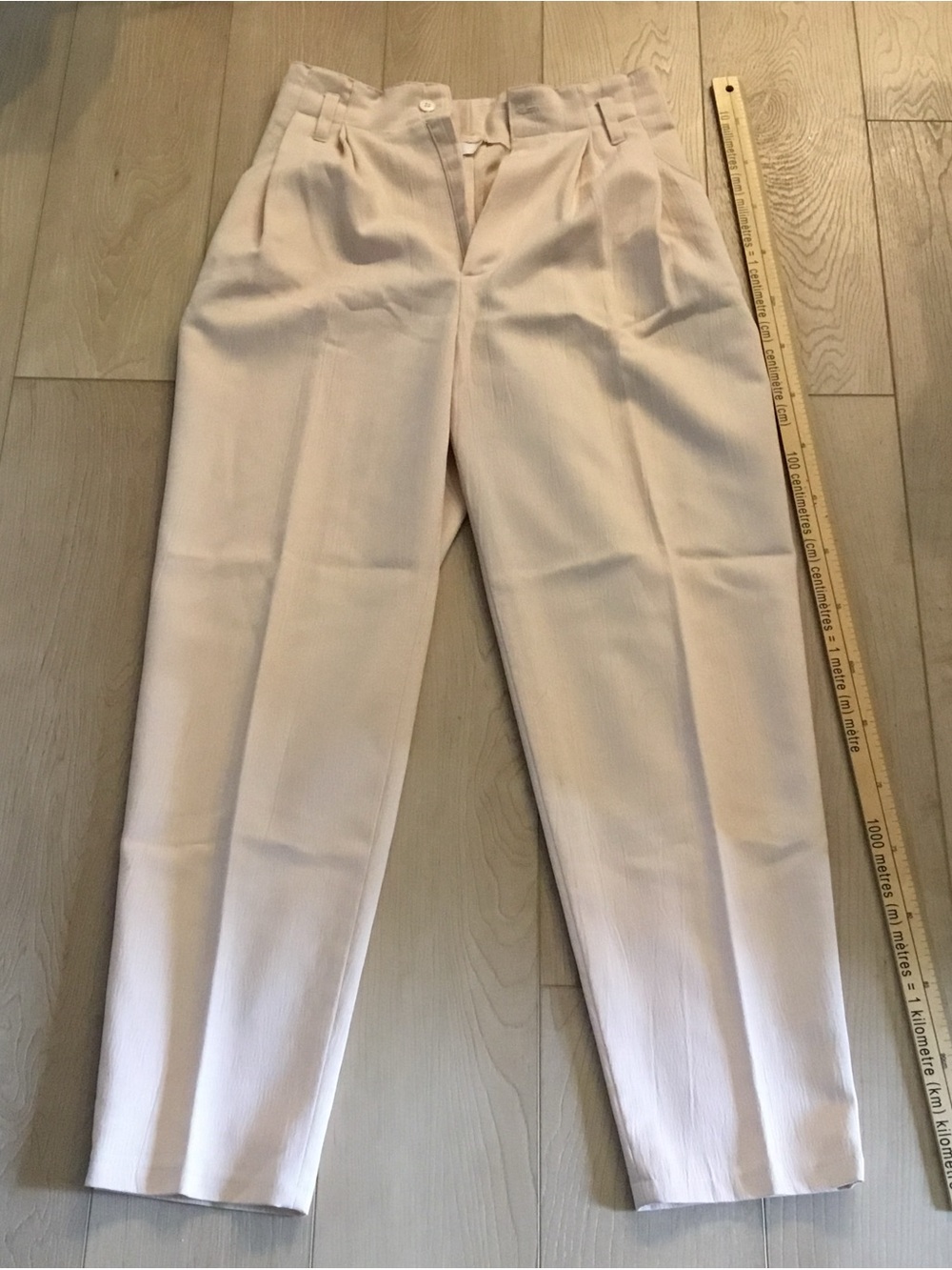 Vintage High-Waist Tapered Dress Pants - Beige